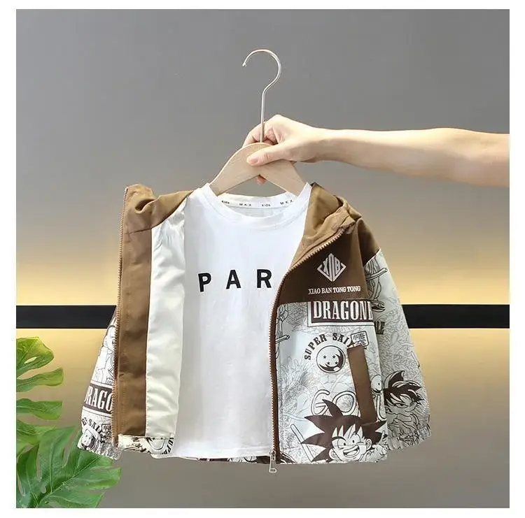 Boys Hooded Trench Coat Brown White Graphic 2025 — feature 15