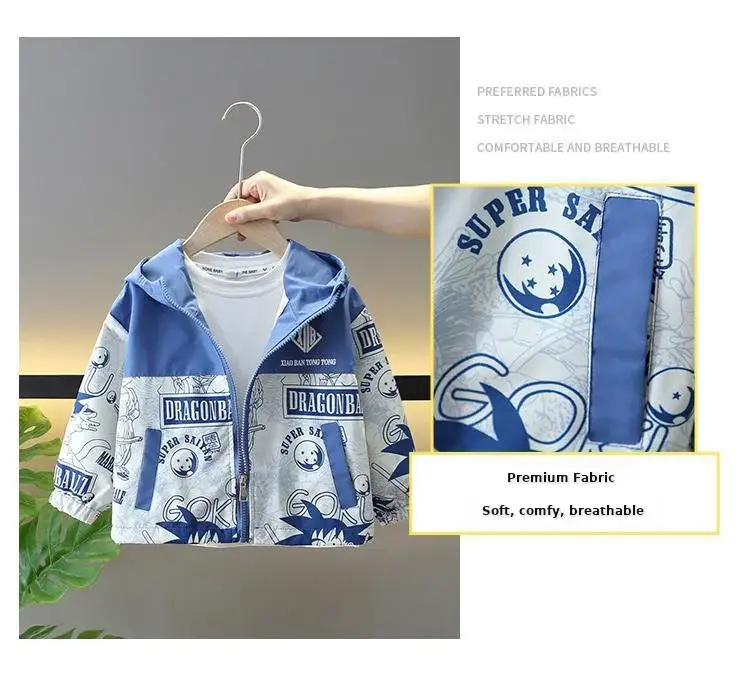 Boys Hooded Trench Coat Brown White Graphic 2025 — feature 3