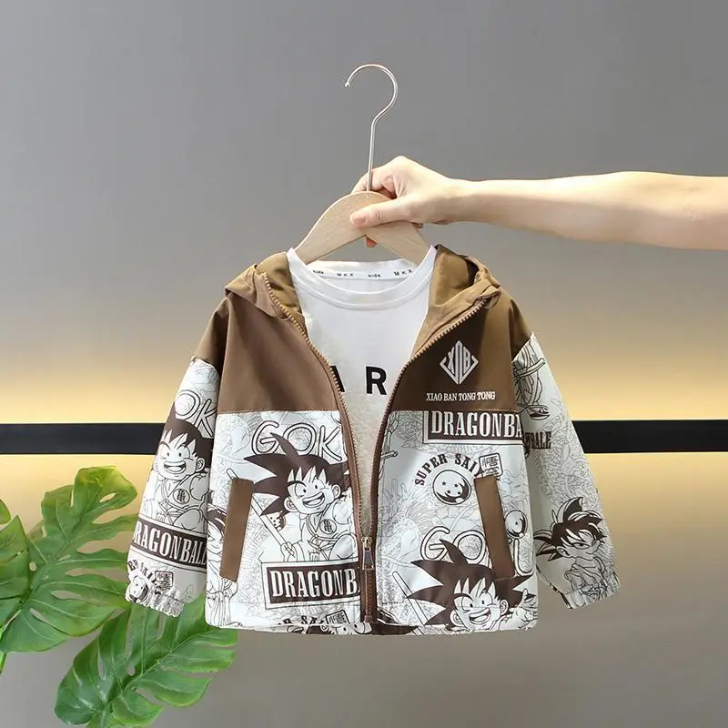 Boys Hooded Trench Coat Brown White Graphic 2025 - Image 2