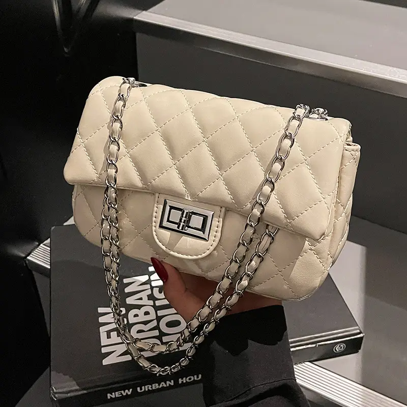Women's Cream Textured Rhombus Crossbody Bag - Image 6