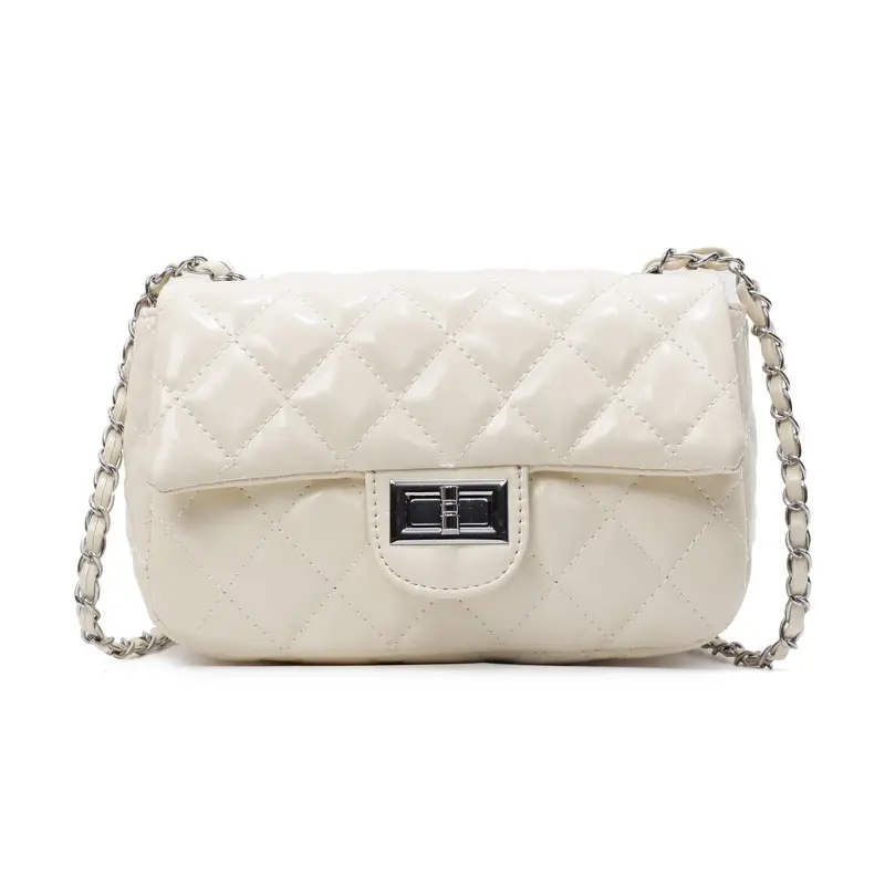Women's Cream Textured Rhombus Crossbody Bag - Image 10