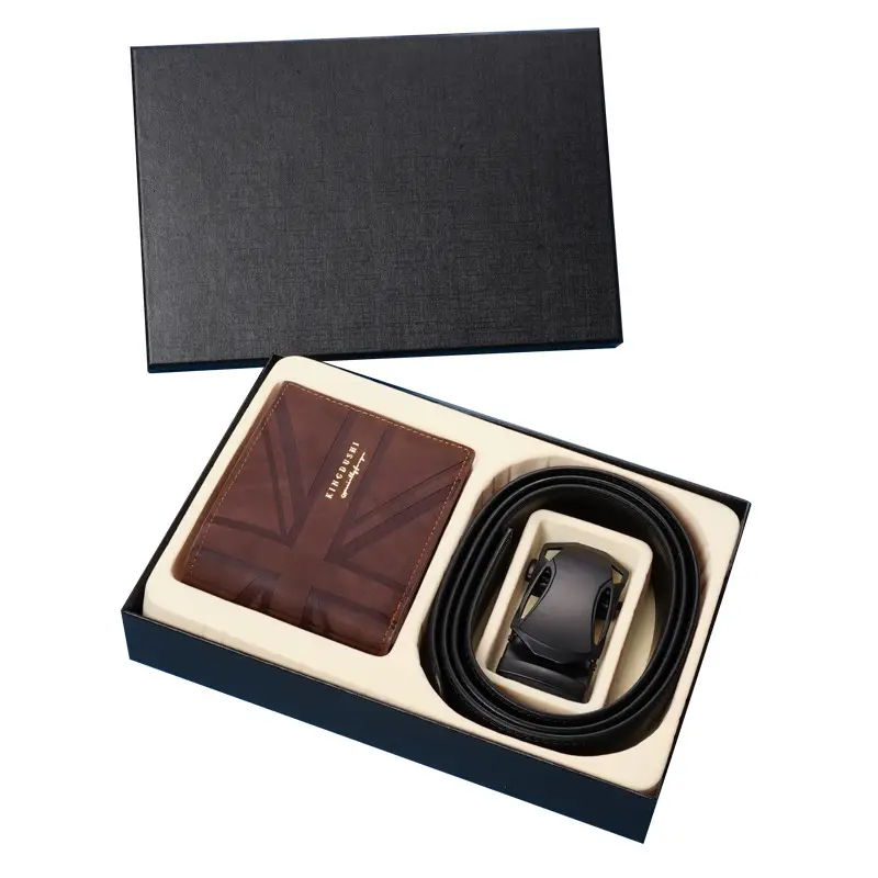 Men's Brown Leather Belt Wallet with Automatic Buckle
