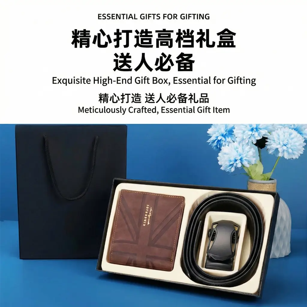 Men's Brown Leather Belt Wallet with Automatic Buckle — feature 2