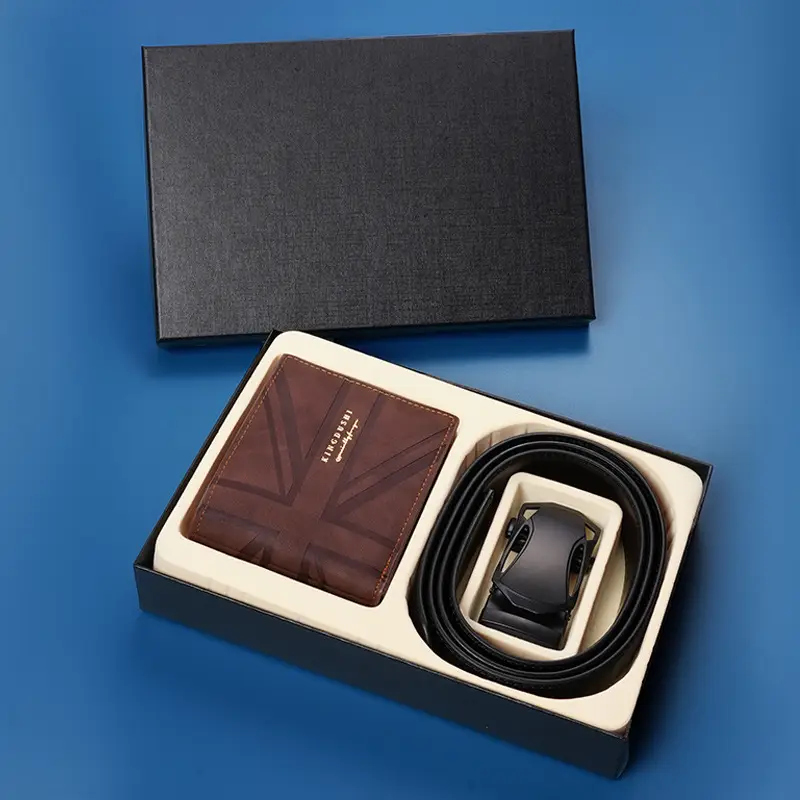 Men's Brown Leather Belt Wallet with Automatic Buckle