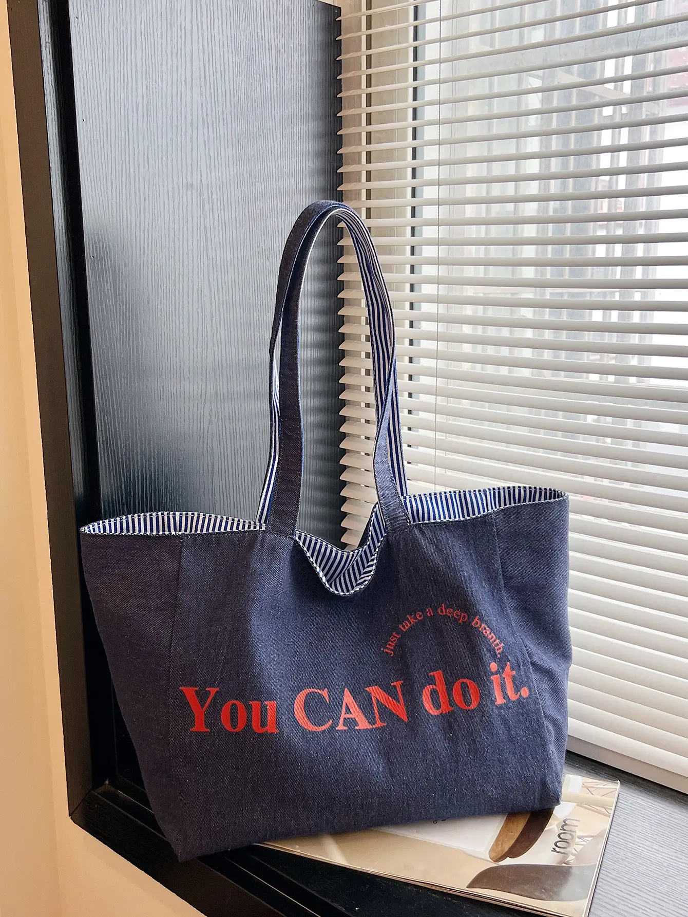 Women's Pink Striped Canvas Shoulder Bag "Be Well" - Image 2