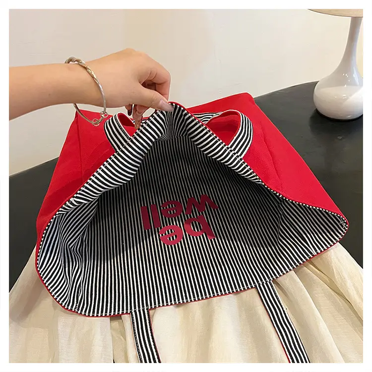 Women's Pink Striped Canvas Shoulder Bag "Be Well" — feature 23