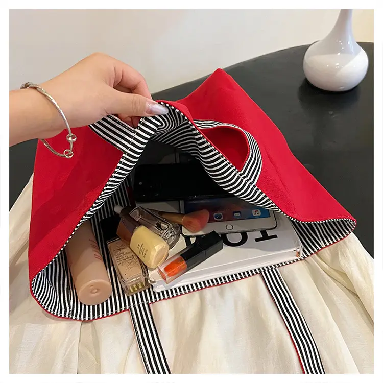 Women's Pink Striped Canvas Shoulder Bag "Be Well" — feature 25