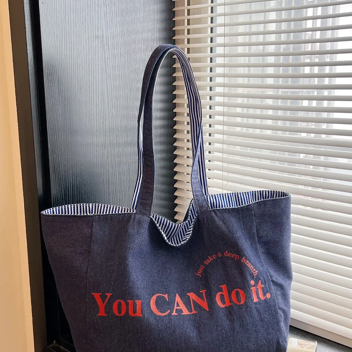 Women's Pink Striped Canvas Shoulder Bag "Be Well" — feature 26