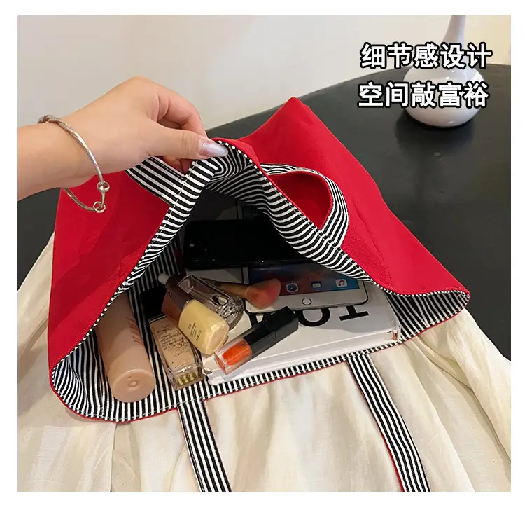 Women's Pink Striped Canvas Shoulder Bag "Be Well" — feature 40