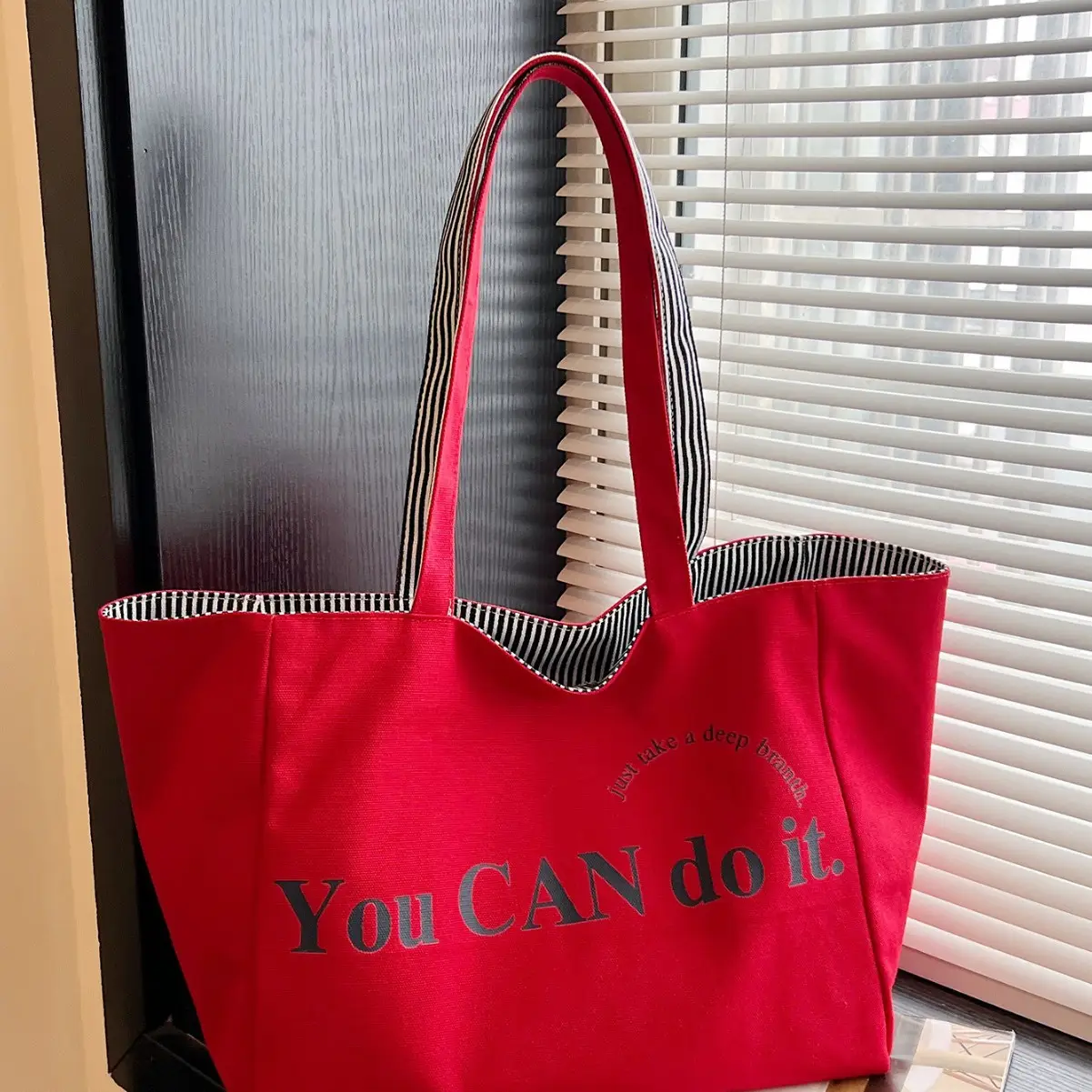 Women's Pink Striped Canvas Shoulder Bag "Be Well" — feature 41