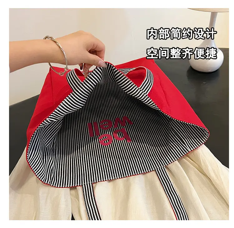 Women's Pink Striped Canvas Shoulder Bag "Be Well" — feature 42