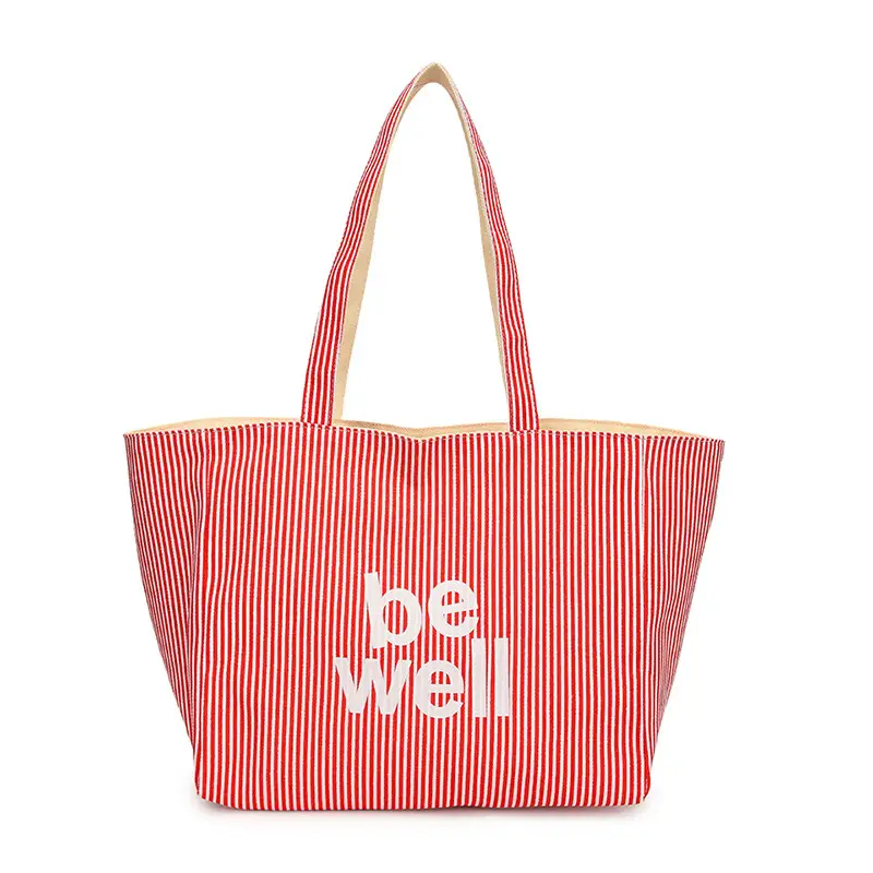 Women's Pink Striped Canvas Shoulder Bag "Be Well" — feature 46