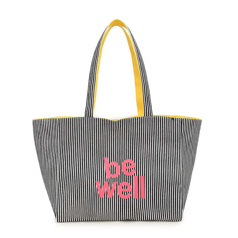 Women's Pink Striped Canvas Shoulder Bag "Be Well" — feature 48
