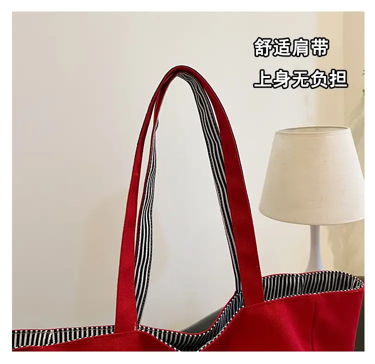Women's Pink Striped Canvas Shoulder Bag "Be Well" — feature 49
