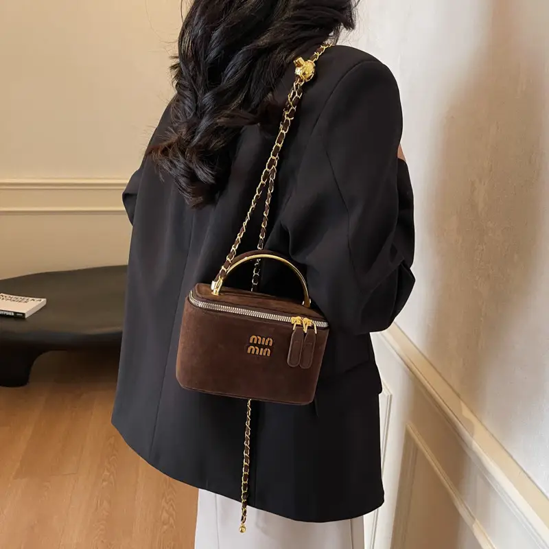 2025 New Minnotti Brown Suede Shoulder Bag - Image 8