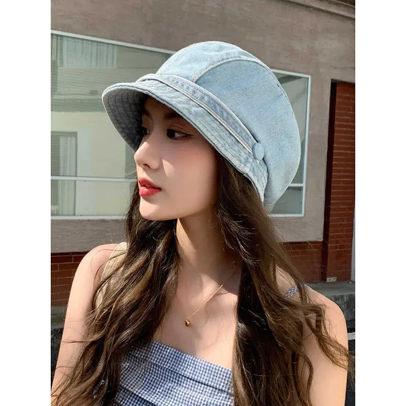 Women Retro Denim Duckbill Slouchy Beanie Spring Summer - Image 5