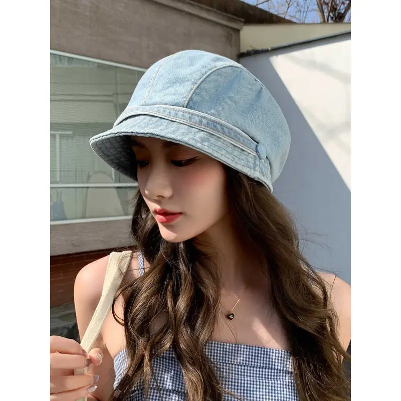 Women Retro Denim Duckbill Slouchy Beanie Spring Summer - Image 6