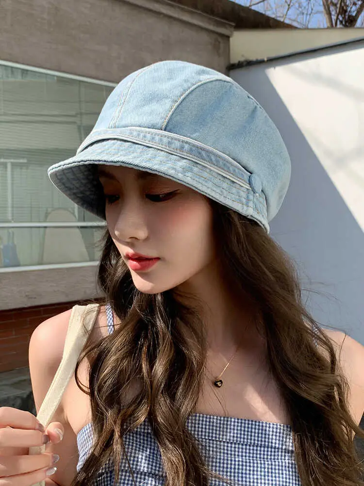 Women Retro Denim Duckbill Slouchy Beanie Spring Summer — feature 2