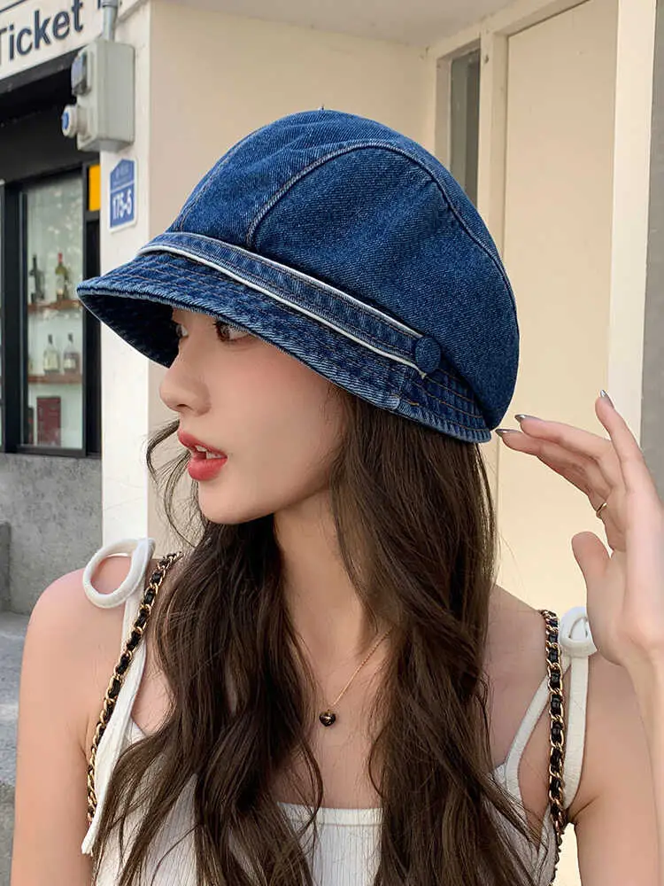Women Retro Denim Duckbill Slouchy Beanie Spring Summer — feature 4
