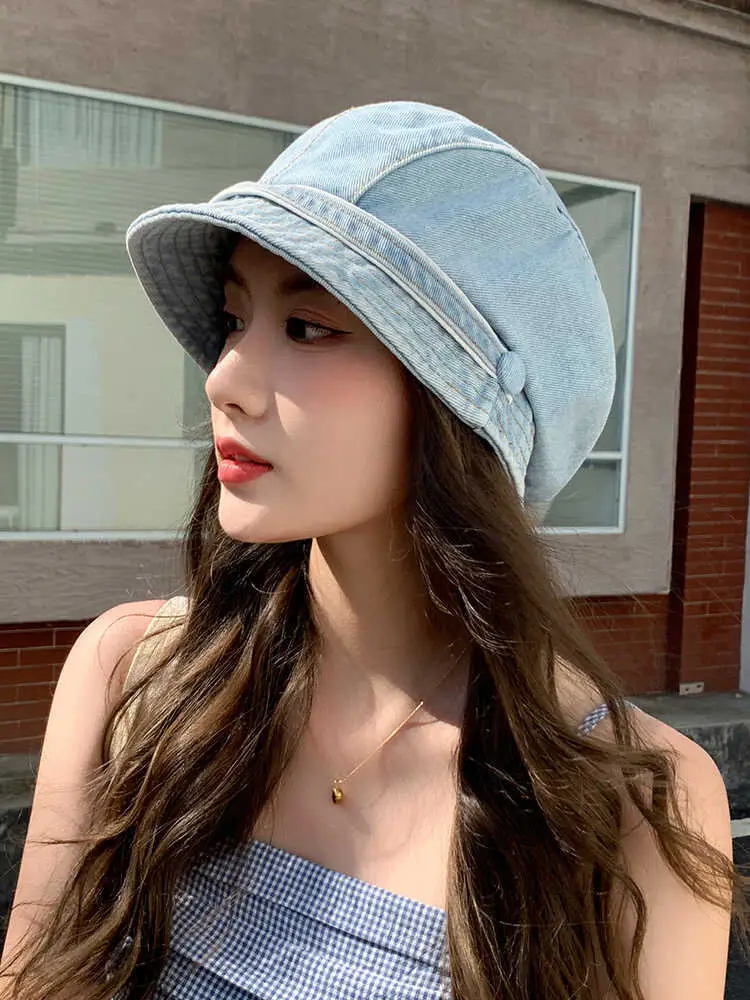 Women Retro Denim Duckbill Slouchy Beanie Spring Summer — feature 5
