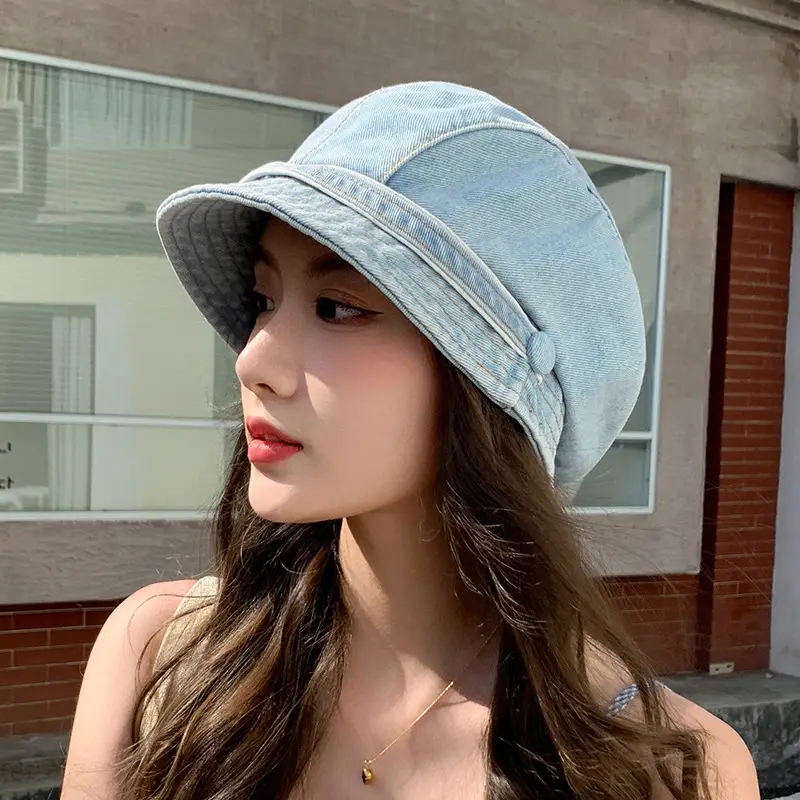 Women Retro Denim Duckbill Slouchy Beanie Spring Summer - Image 2