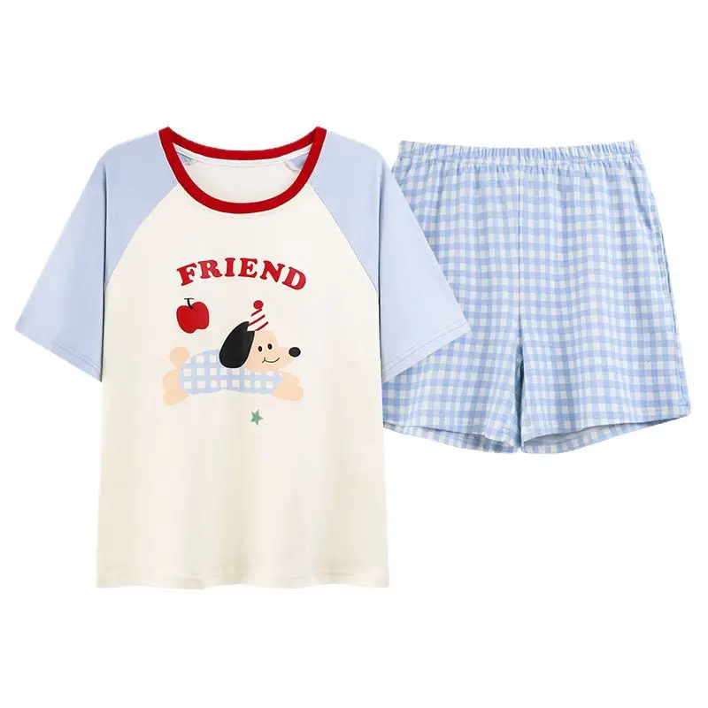 Pajamas with Breast Pads for Women 2026 New Summer Short-Sleeved Shorts Thin Cartoon Outerwear Cotton Home Wear Set