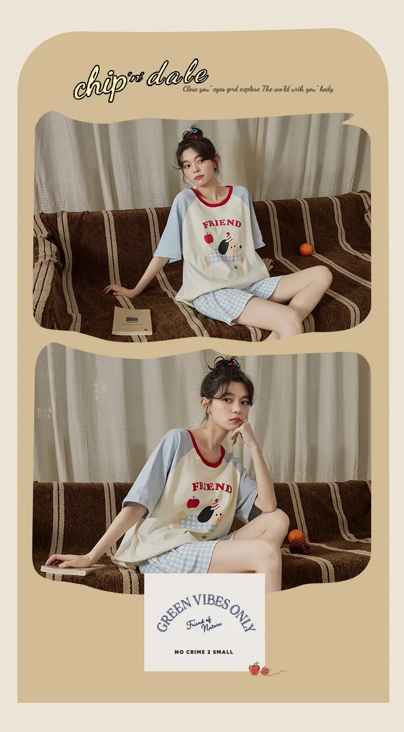 Pajamas with Breast Pads for Women 2026 New Summer Short-Sleeved Shorts Thin Cartoon Outerwear Cotton Home Wear Set — feature 10