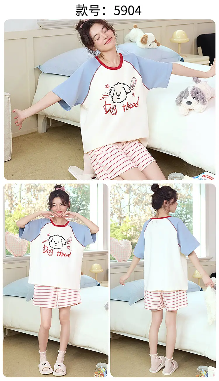 Pajamas with Breast Pads for Women 2026 New Summer Short-Sleeved Shorts Thin Cartoon Outerwear Cotton Home Wear Set — feature 23