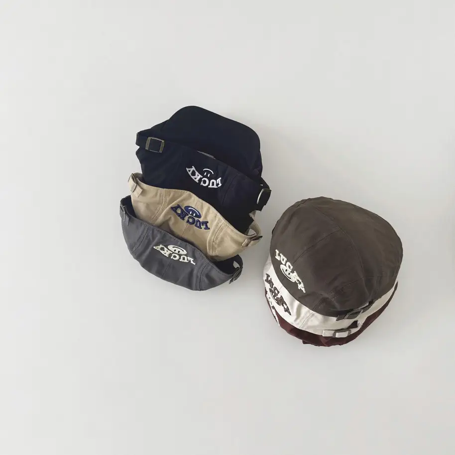 Children's Maroon Embroidered Beret Hat Forward Wear - Image 9