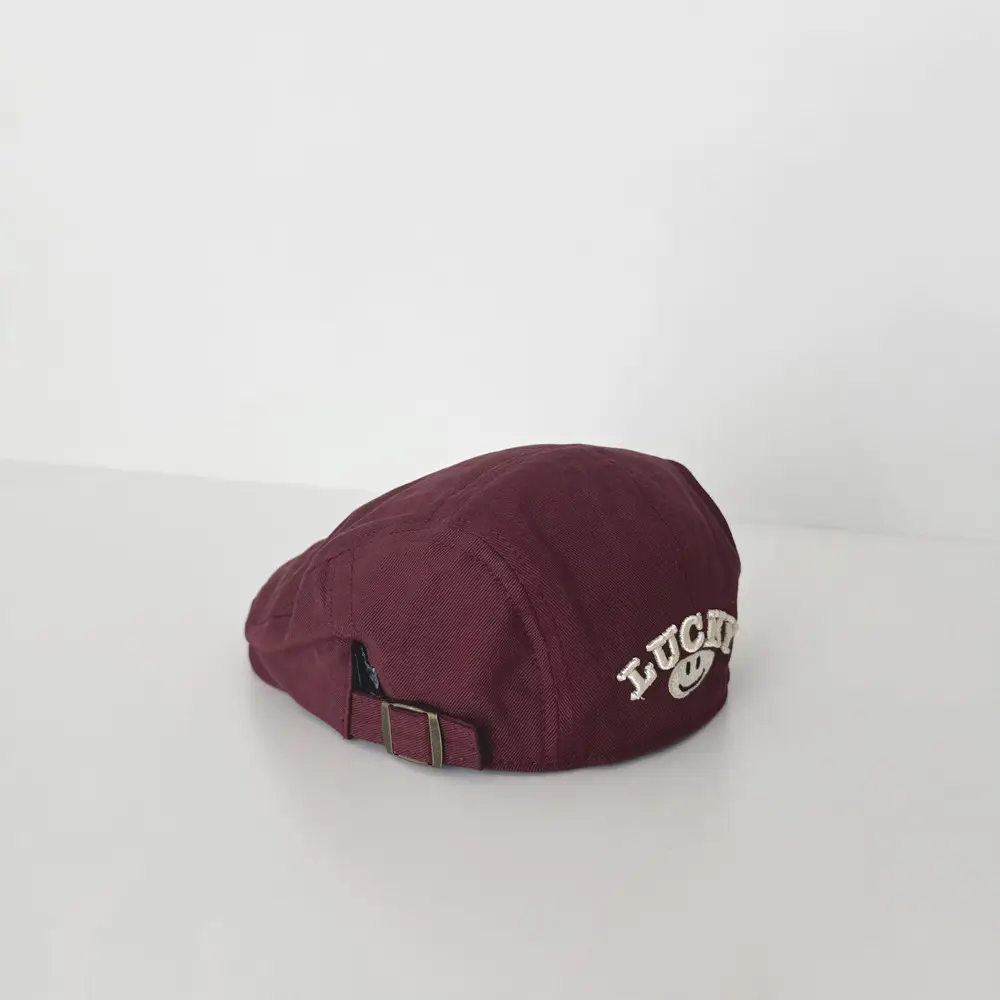 Children's Maroon Embroidered Beret Hat Forward Wear - Image 6