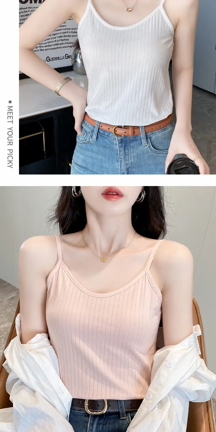 Women's Camisole 40-Count Pure Cotton Slim Fit Versatile Inner and Outer Wear Base Shirt Summer Fashion Versatile Top — feature 10