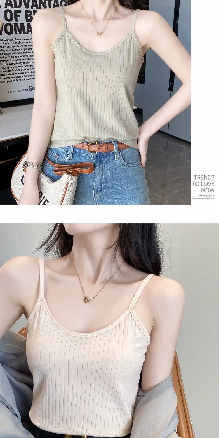 Women's Camisole 40-Count Pure Cotton Slim Fit Versatile Inner and Outer Wear Base Shirt Summer Fashion Versatile Top — feature 14