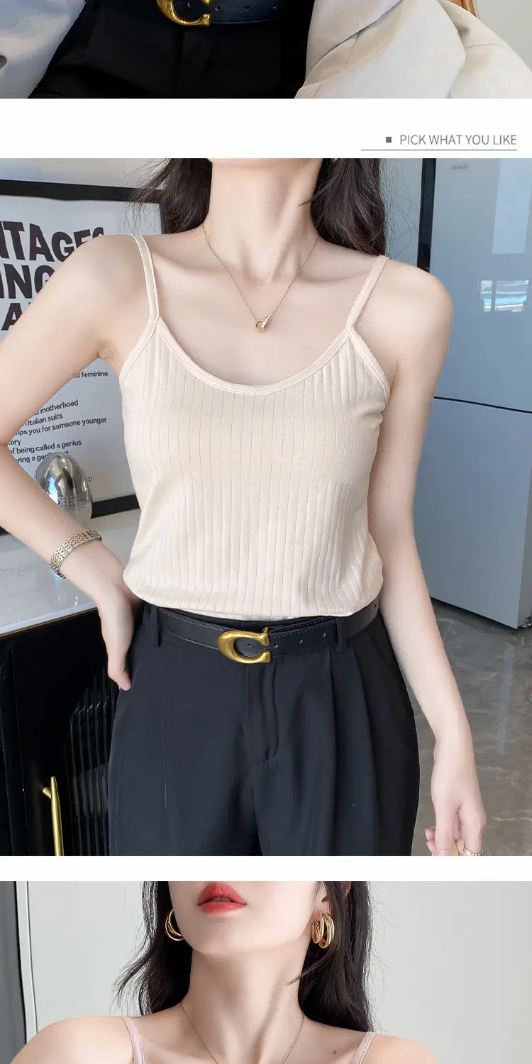 Women's Camisole 40-Count Pure Cotton Slim Fit Versatile Inner and Outer Wear Base Shirt Summer Fashion Versatile Top — feature 15