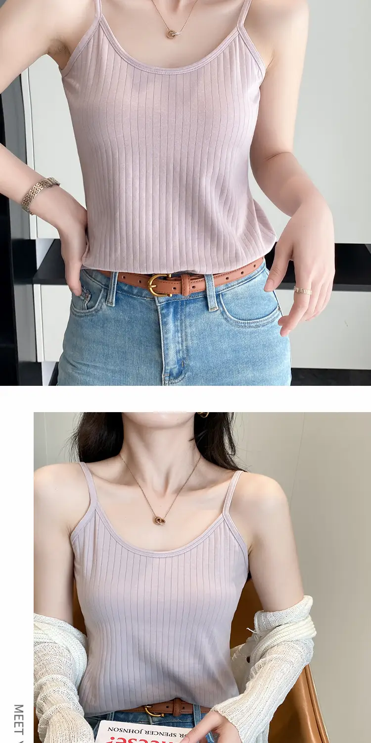 Women's Camisole 40-Count Pure Cotton Slim Fit Versatile Inner and Outer Wear Base Shirt Summer Fashion Versatile Top — feature 16