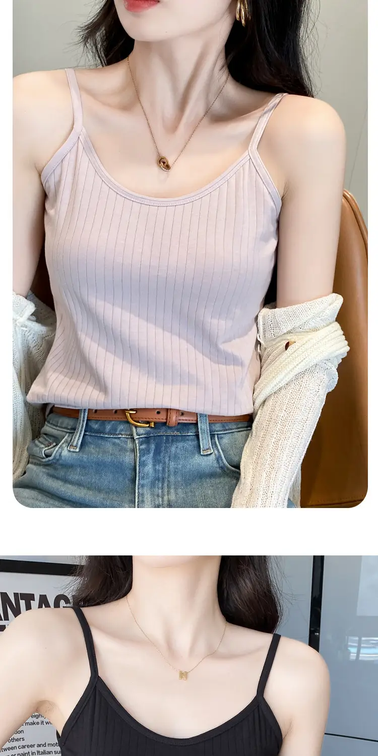 Women's Camisole 40-Count Pure Cotton Slim Fit Versatile Inner and Outer Wear Base Shirt Summer Fashion Versatile Top — feature 2