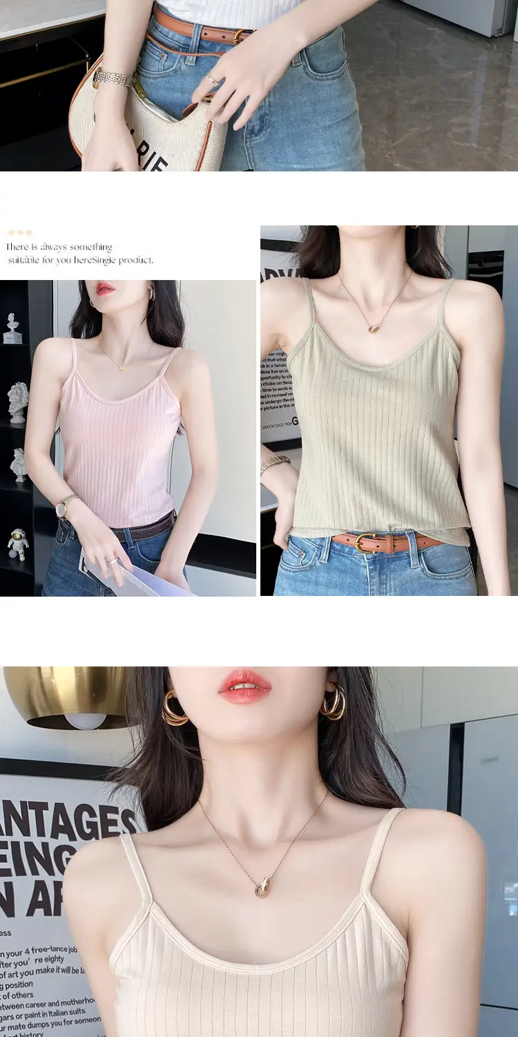 Women's Camisole 40-Count Pure Cotton Slim Fit Versatile Inner and Outer Wear Base Shirt Summer Fashion Versatile Top — feature 5