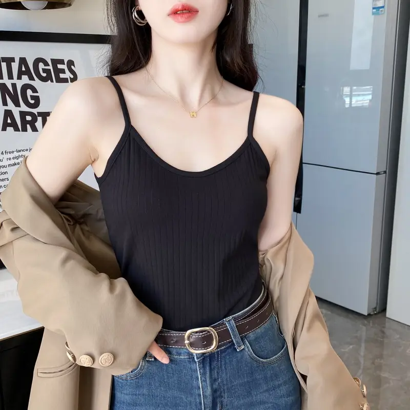 Women's Camisole 40-Count Pure Cotton Slim Fit Versatile Inner and Outer Wear Base Shirt Summer Fashion Versatile Top - Image 2