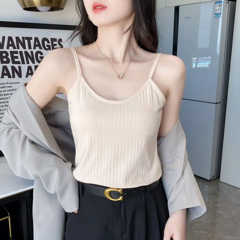 Women's Camisole 40-Count Pure Cotton Slim Fit Versatile Inner and Outer Wear Base Shirt Summer Fashion Versatile Top - Image 4