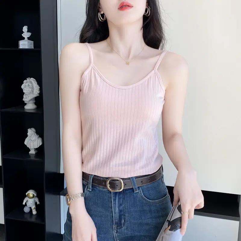 Women's Camisole 40-Count Pure Cotton Slim Fit Versatile Inner and Outer Wear Base Shirt Summer Fashion Versatile Top - Image 5