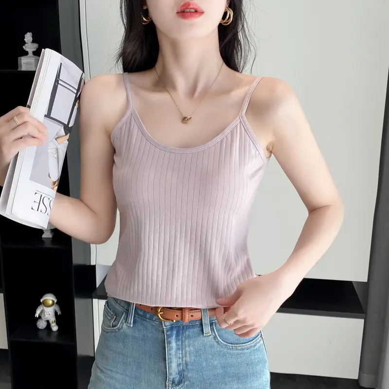 Women's Camisole 40-Count Pure Cotton Slim Fit Versatile Inner and Outer Wear Base Shirt Summer Fashion Versatile Top - Image 6