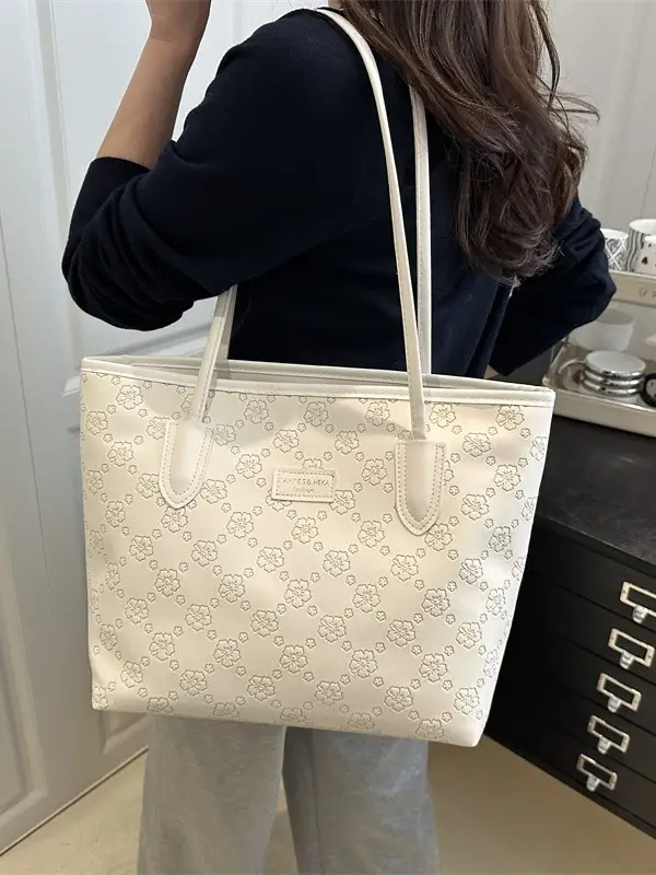 Women's 2-Piece Embossed Tote Bag Set White - Image 7