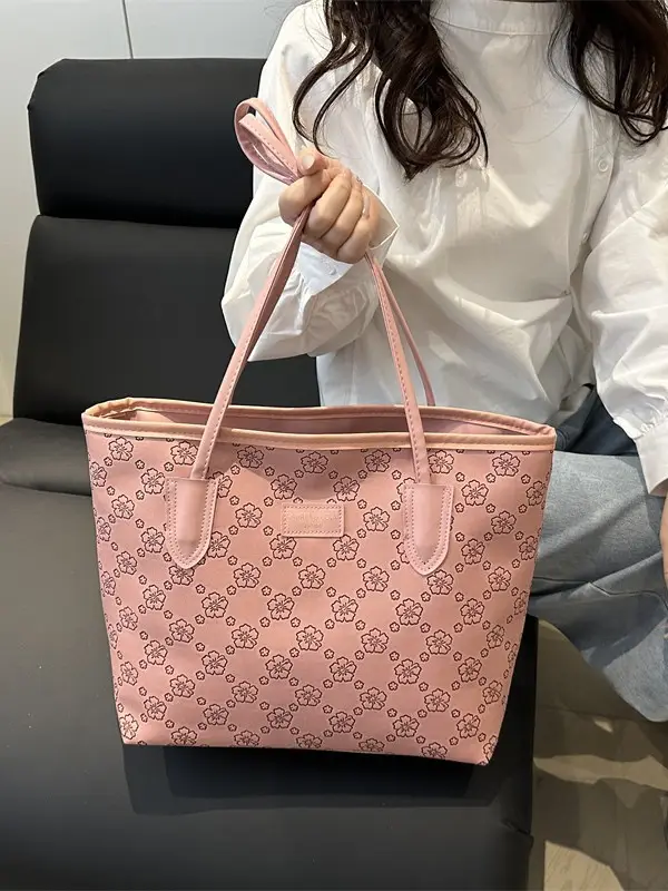Women's 2-Piece Embossed Tote Bag Set White - Image 9