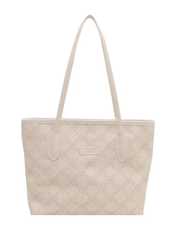 Women's 2-Piece Embossed Tote Bag Set White - Image 10