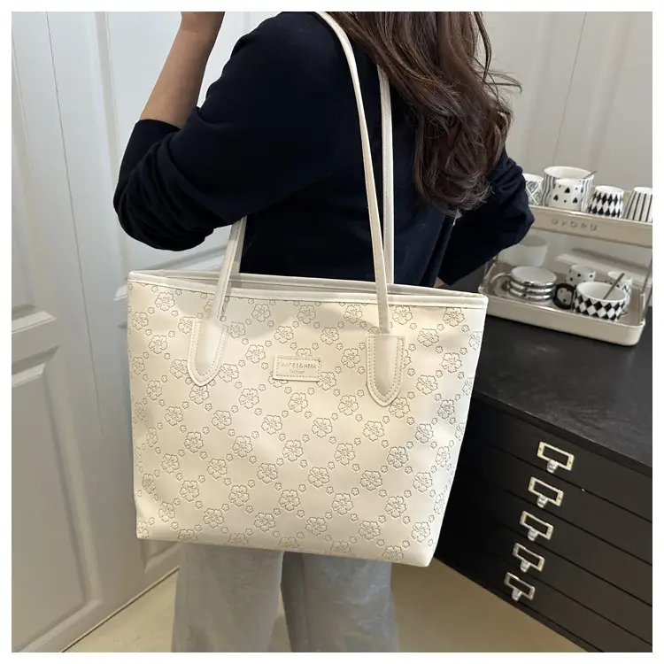 Women's 2-Piece Embossed Tote Bag Set White — feature 10