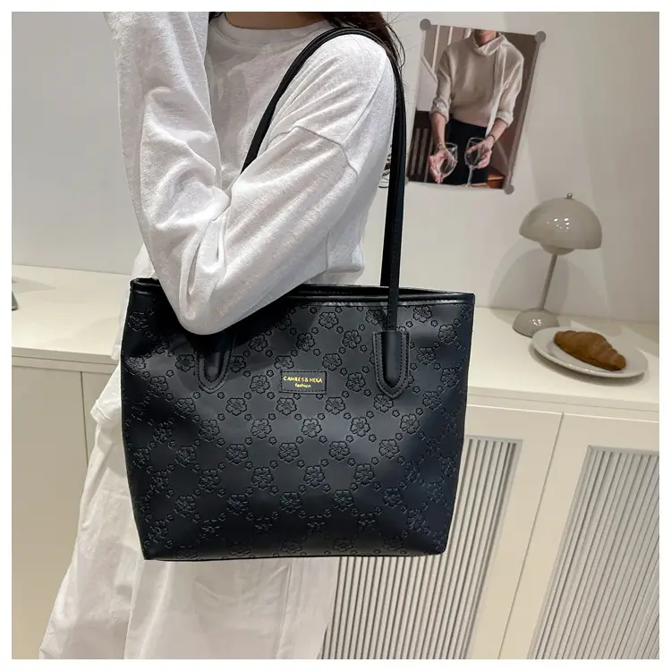 Women's 2-Piece Embossed Tote Bag Set White — feature 17