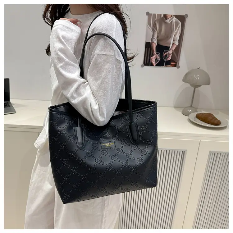 Women's 2-Piece Embossed Tote Bag Set White — feature 18