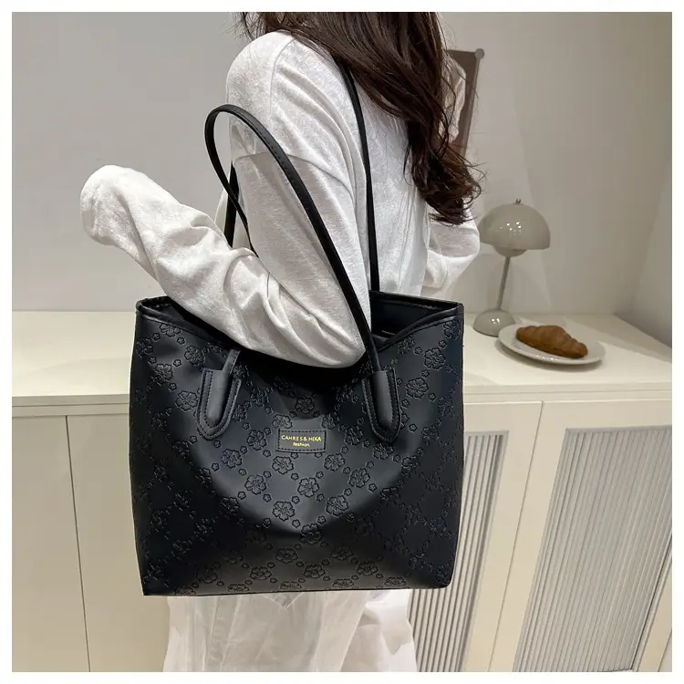 Women's 2-Piece Embossed Tote Bag Set White — feature 19
