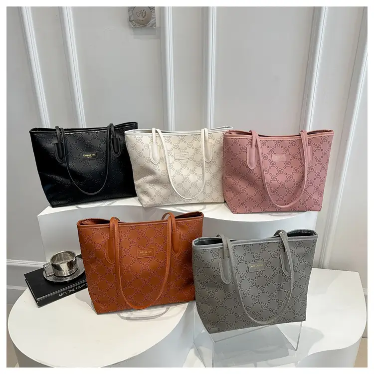 Women's 2-Piece Embossed Tote Bag Set White — feature 23