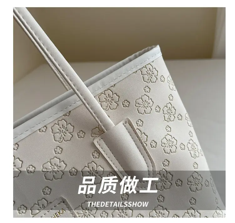 Women's 2-Piece Embossed Tote Bag Set White — feature 4