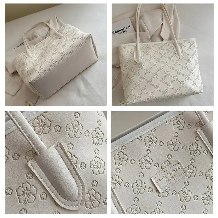 Women's 2-Piece Embossed Tote Bag Set White — feature 7